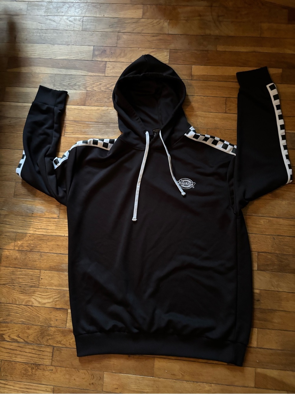 Dickies Black Hoodie with White Check Stripe